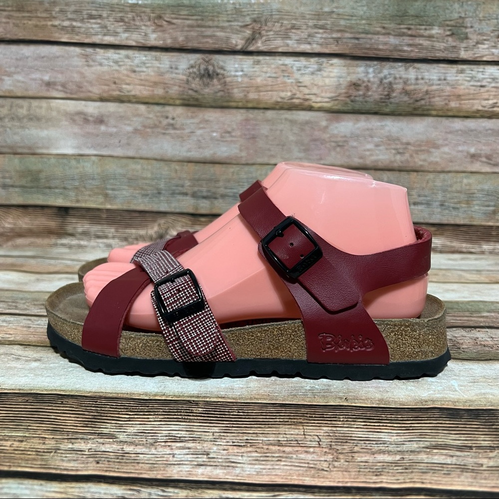 Birki’s Red Lily Criss Cross Strap Sandals